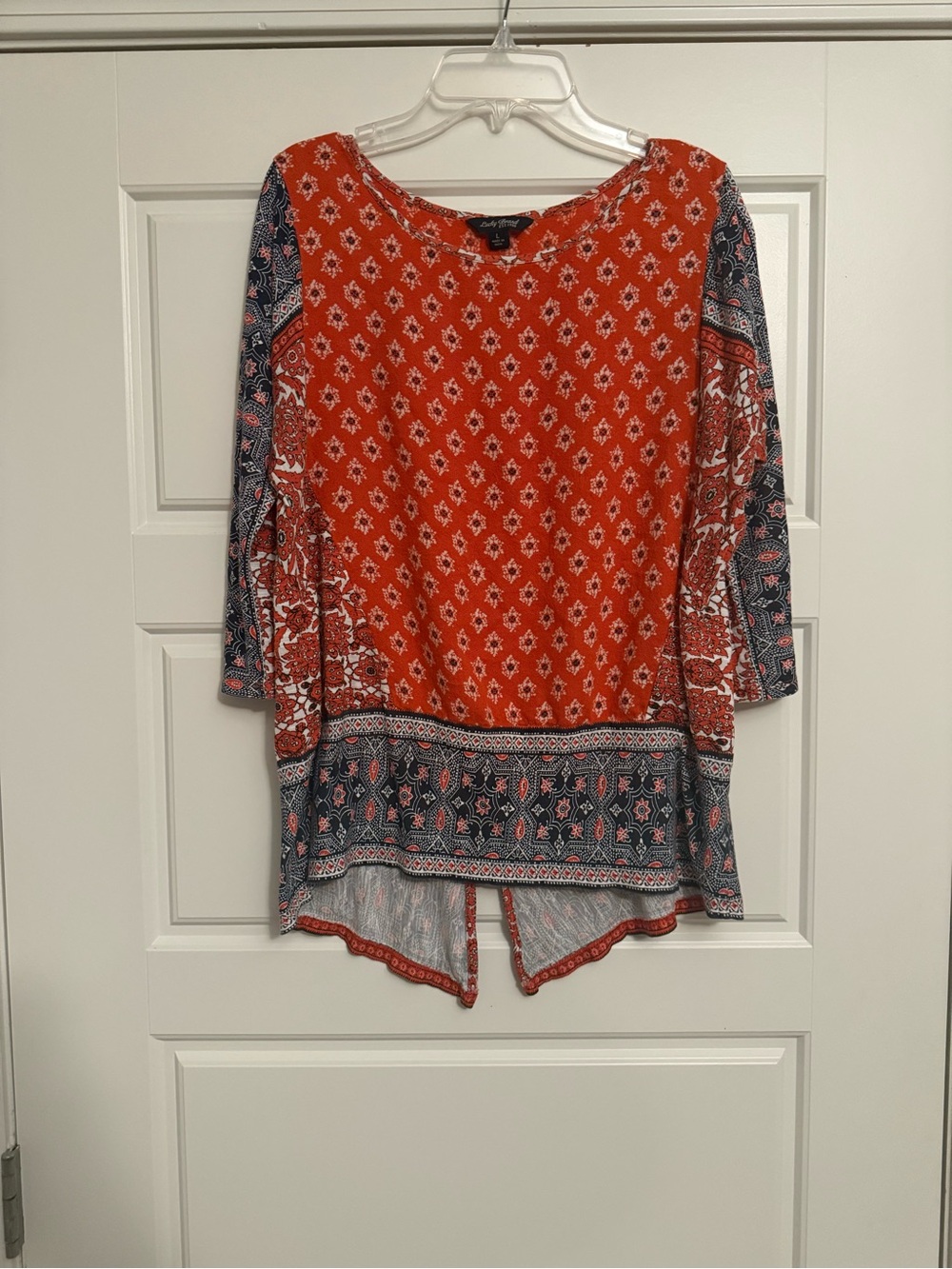 Lucky Brand Boho-Print Orange and Navy Women's Tunic Top